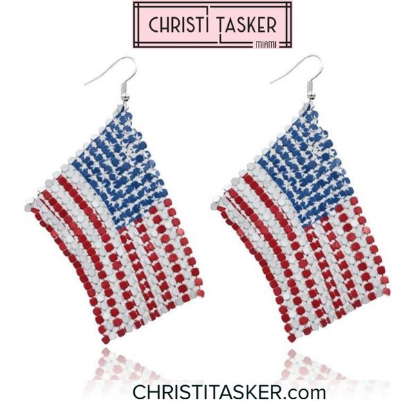 #1 American Flag Mesh Earrings - Picture 1 of 4